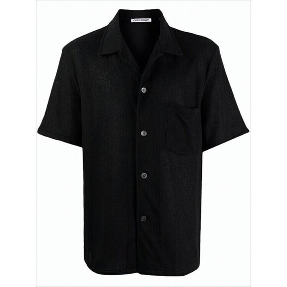 Our Legacy Textured Black Short-Sleeved Shirt With Classic Collar - NWT
